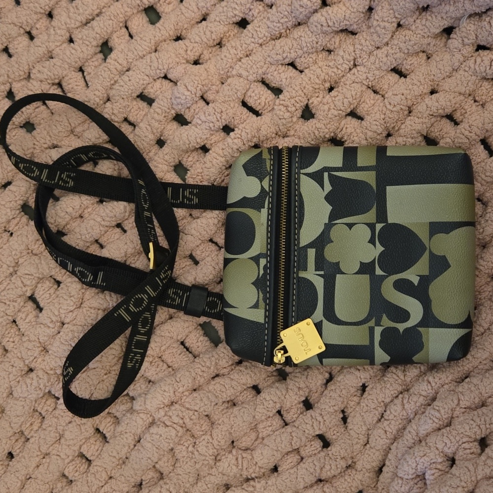 Tous Black and Khaki Crossbody Bag with Floral Design and